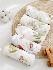 5条随机卡通动物图案婴儿围兜，新生儿超柔软洗脸巾，幼儿面巾 - 多色 - 查看 3