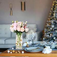 200克人造无孔漂浮珍珠，混合尺寸10毫米/16毫米/20毫米，可用于花瓶填充、婚礼装饰、漂浮蜡烛装饰、家居摆件，适合DIY婚礼、生日、主题派对、情人节、万圣节、圣诞节装饰（含水珠） - 亮金色+白色 - 查看 7