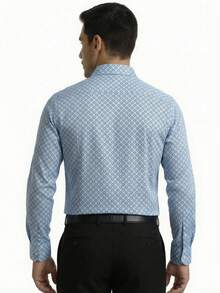 Men's Printed Dress Shirt, Long Sleeve, Slim Fit, Comfortable - 淺藍色 - 查看 2