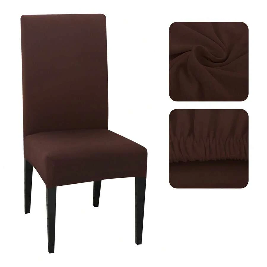 Kit 4 Capa Para Cadeira De Jantar Malha Lisa C/ Elástico - Marrom - Visão 1