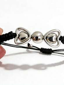 New Silver Heart Woven Bracelet Accessory - Silver - View 4