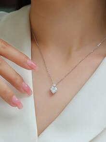 Heart-Shaped Moissanite 925 Sterling Silver Pendant Clavicle Chain, Handmade Fashion Jewelry For Women, Ideal Gift For Wedding & Valentine's Day - Silver - View 4