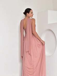 Long Dress With Cape For Wedding, Evening, Or Graduation. - Rusty Rose - View 2