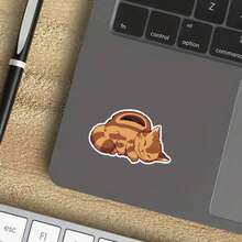 Cute Sleeping Cat Sticker, Adorable Brown Tabby Kitten Vinyl Decal, Kawaii Anime Animal Art For Laptop Phone Case Water Bottle, Wholesome Cottagecore Aesthetic Gift For Cat Mom Pet Lovers, Waterproof DIY Planner Decor Stickers Scrapbook Supplies Scrapbooking - Light Film - View 5