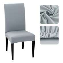 Set Of 4 Chair Covers For Dining Rooms, Plain Knit Fabric With Elastic - Light Grey - View 1