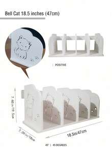 1 pieza Estantería de escritorio para niños de compuesto de madera y plástico (PVC) grueso, sencilla, adecuada para estudio en el hogar, escritorio de oficina, almacenamiento de revistas y libros en la sala de estar, estantería de revistas en el dormitorio, decoración del mostrador del baño, material inodoro y lavable, fácil montaje DIY. Sujetalibros creativo de gato con campana / gato de dibujos animados, regalo de graduación estudiantil DIY - Blanco - Ver 10