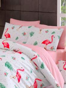 Turkish Cotton Duvet Cover Set With Pillow Cases – Soft & Breathable Cotton Contain Bedding Set - Pink - View 1