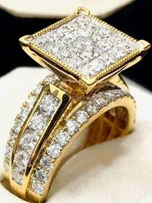 1 chiếc nhẫn Cubic Zirconia thanh lịch dành cho nữ, thích hợp làm quà tặng trang sức cho đám cưới, lễ đính hôn, tiệc tùng. - Vàng - Xem 13
