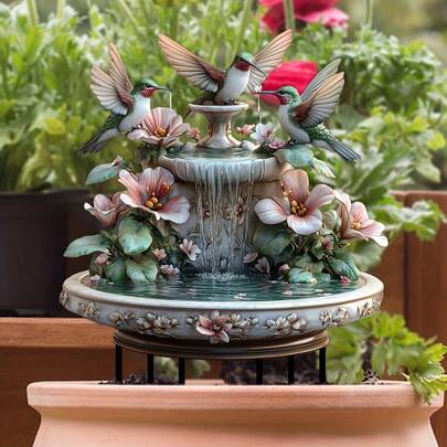 Estatua de jardín de colibrí bañándose de acrílico con letrero, decoración para patio y jardín al aire libre