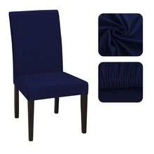Set Of 4 Chair Covers For Dining Rooms, Plain Knit Fabric With Elastic - Navy Blue - View 1