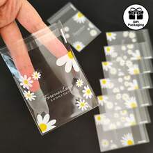 100pcs Daisy Print Gift Bags, Transparent Self-Adhesive Small Packaging Bags Suitable For Wedding Favors, Birthday Tea Party, Small Gifts Packaging, Suitable For Christmas, Halloween, Christmas Eve - Transparent 7*7cm - View 12