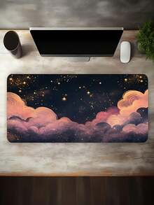 1pc Extra Large Gaming Mouse Pad, Romantic Glitter Cloud & Starry Sky Pattern, Non-Slip Washable Rubber Base, Suitable As Desk Mat, Keyboard Pad, Desktop Pad, Office & Dorm Use, Holiday & Birthday Gift, Compatible With Mouse & Trackball - View 2