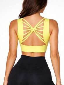 Women's Cropped Top In Spandex With Padded Cups, Sweetheart Neckline, Fashionable, Versatile, Blogger-Friendly, Comfortable. - Amarillo bebé - Ver 3