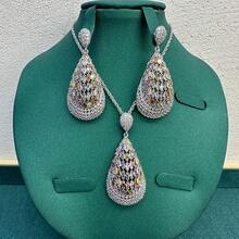 Ramadan Luxury Teardrop Design Necklace And Earrings Jewelry Set, Copper With Colorful Zirconia Rhinestones, Elegant Jewelry Set For Women, Suitable For Daily, Evening Party, Valentine's Day Gift - Silver - View 12