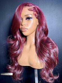Body Wave 360 Lace Front Wigs Human Blended Hair Pre Plucked Drawstring Hidden Straps Body Wave 13x4 Lace Front Wigs With Drawstring 180Density Full Lace Wigs 99J Burgundy - S99J/BUG - View 4