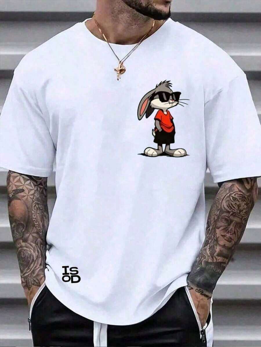 Una camiseta blanca White, Cartoon pattern,pattern patterns adecuada para deportes de ocio diarios, todo en uno - Blanco - Ver 1