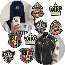 4pcs Crown & Shield Embroidered Patches - Iron-On And Sew-On, With Heat Adhesive Backing, Suitable For Jackets, Hats, Backpacks And DIY Crafts - Badge - View 1