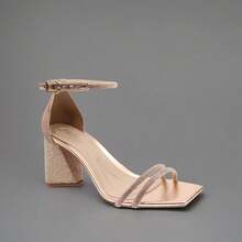 Women's Sandal With 8cm Block Heel, Rhinestones, Glitter, Straps, Modern Party Style, Comfortable, Plus Sizes 33 To 43 - Rose - 查看 4