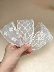 3pcs French Romantic Embroidered Mesh Headbands, Lace Trim Wide Hair Hoops, Soft & Versatile Hair Accessories - Multicolor - View 13