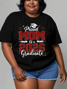 Women Plus Size Women 2026 Graduation Mom Proud Mom Of A Graduate T-Shirt Class Of 2026 Diploma Design Comfortable Round Neck Short Sleeve Casual Top Spring Summer Fall Graduation Party Outfit Proud Mom Gift For Senior Year Celeb Big Women Size 0XL-5XL 220g - màu đen - Xem 1
