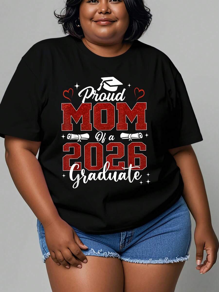 Women Plus Size Women 2026 Graduation Mom Proud Mom Of A Graduate T-Shirt Class Of 2026 Diploma Design Comfortable Round Neck Short Sleeve Casual Top Spring Summer Fall Graduation Party Outfit Proud Mom Gift For Senior Year Celeb Big Women Size 0XL-5XL 220g - màu đen - Xem 1