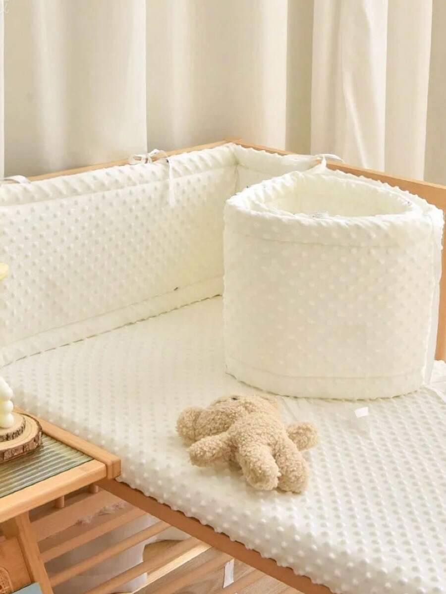 1pc 240cm Baby Crib One-Piece Bed Rail Guard, Newborn Bed Crash Pad Cushion, Washable Animal Embroidery Pattern - White - 240cm - View 1