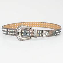 Rhinestone Belt, Western Cowboy Street Fashion Shiny Crystal Diamond Studded Luxury Leather Belt For Men And Women, Sparkling Zinc Alloy Rhinestone Belt, All Season Casual, Business, Boyfriend Husband Father Dad Men Gift, Daily Wear, Fashion, Teen, Outdoor, Vacation, Athletic, Travel, Street, Boho, Vintage Fall, Autumn, Halloween Autumn-Winter Accessories,Suitable For Teens, Youth,Men,Casual, Outdoor, Athletic, Vacation, Graduation Gifts, Birthday, Daily Wear - White - View 9