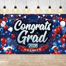 1pc Red And Blue Graduation Decorations Backdrop CONGRATS GRAD 2026 Banner We Are So Proud Of You Banner Grad Party Decor 2026 - Class Of 2026 Backdrop For Graduation Party Supplies - Nhiều màu1 - Xem 1