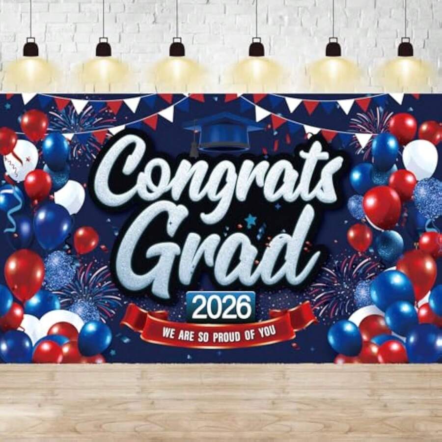 1pc Red And Blue Graduation Decorations Backdrop CONGRATS GRAD 2026 Banner We Are So Proud Of You Banner Grad Party Decor 2026 - Class Of 2026 Backdrop For Graduation Party Supplies - Nhiều màu1 - Xem 1