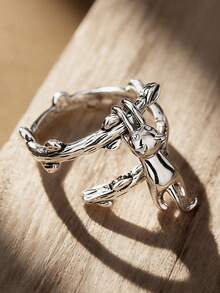 1枚时尚动物造型立方氧化锆戒指，女士情人节礼物，适合婚礼、订婚、周年纪念、派对等场合佩戴。 - 銀色 - 查看 4