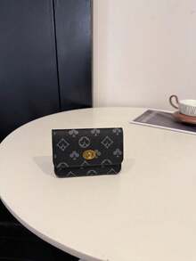 Ví nữ ngắn bằng da PU màu đen bóng, kiểu dáng cổ điển retro, khóa xoay, đa chức năng, đựng tiền xu, ví cầm tay tối giản cho nữ, ví mini, ví nhỏ xinh, phụ kiện cho giáo viên, ví dễ thương kiểu vintage. - màu đen - Xem 11