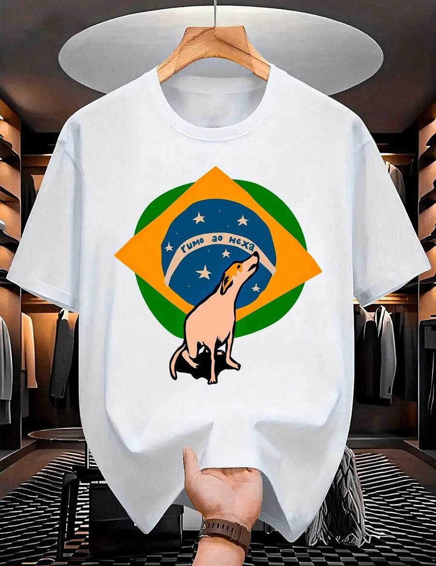 Men's T-Shirt Brazil World Cup Dog Caramel Brazil Short Sleeve Basic Casual Stylish 100% Cotton - trắng - Xem 1