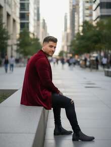 Slim Fitness Fashion Cardigan - Burgundy - View 6