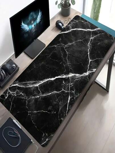 1pc Large Size E-Sports Gaming Mouse Pad, Black & White Marble Texture Artistic Pattern, Non-Slip Washable Rubber Base, Big Desk Mat For Office, Dorm, Holiday & Birthday Gift, Compatible With Mouse & Trackball