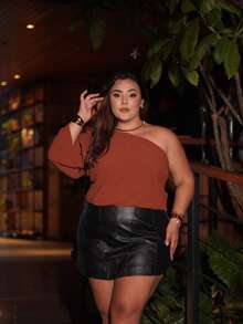 Women's Plus Size Blouse Mula Manca Brown Boho Elastic Adjustable Godet Sleeve Cropped Loose Casual Elegant Top - 鏽棕色 - 查看 8