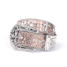 Strass-besetzter Kreuz Western Cowboy Gürtel, Zinklegierung Diamant Dekor Jeans Gürtel, Straßenmode glänzendes Accessoire, Unisex, Ganzjährig - Champagnerfarben - Übersicht 12