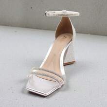 Women's Sandal With 8cm Block Heel, Rhinestones, Glitter, Straps, Modern Party Style, Comfortable, Plus Sizes 33 To 43 - Bạc - Xem 5