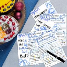 Who Knows The Birthday Best - 20pcs Blue Party Game Card Set - Birthday Night Game Creative - Blue Bow Theme Sleepover Party Supplies - Blue Bow - View 3