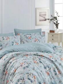 Turkish Cotton Duvet Cover Set With Pillow Cases – Soft & Breathable Cotton Contain Bedding Set - Blue - View 2