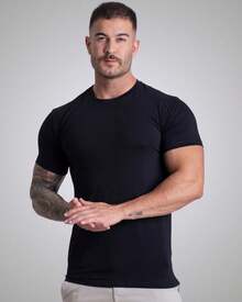 Kit Of 2 Men's Egyptian Cotton T-Shirts With Elastane Men's Basic Round Neck T-Shirt - 黑與白 - 查看 7