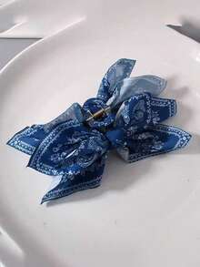 1个女士法式复古腰果花发爪夹，佩斯利大蝴蝶结发夹，优雅半扎发饰，别致发爪发夹，与社交媒体网红同款 - 彩色 - 查看 7