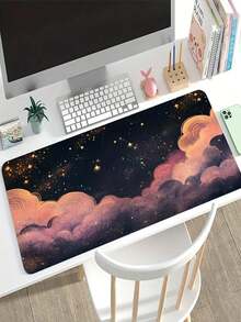 1pc Extra Large Gaming Mouse Pad, Romantic Glitter Cloud & Starry Sky Pattern, Non-Slip Washable Rubber Base, Suitable As Desk Mat, Keyboard Pad, Desktop Pad, Office & Dorm Use, Holiday & Birthday Gift, Compatible With Mouse & Trackball - View 3