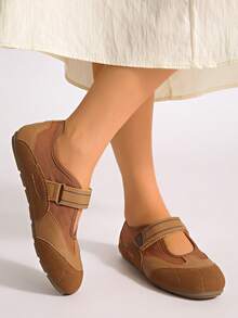 女士新款搭扣套脚纯色经典休闲户外办公套装搭配外套专业舒适平底运动鞋 - 棕色 - 查看 3