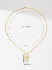 14K Gold Plated Unisex Trident Zirconia Pendant Necklace, Featuring Exquisite Details And Sturdy Craftsmanship With Sparkling Zirconia Stones. The Bold And Fashionable Design Makes It An Ideal Gift For Friends, Family And Couples, Serving Both Decorative And Commemorative Purposes. - Yellow Gold - View 8