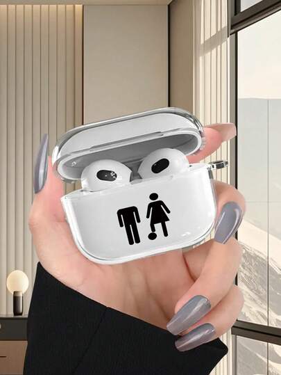 Funda de auriculares minimalista y unisex con estampado de silueta 2D en negro, de estilo misterioso y versátil, adecuada como regalo para novia, mejor amiga, esposa, amante, tía, jefa, hermana, pareja, compañeros de clase, maestro, cumpleaños, vacaciones - Funda transparente, suave y de protección total, anti-polvo y resistente al agua para AirPods 2/3/4/PRO/PRO2/PRO3