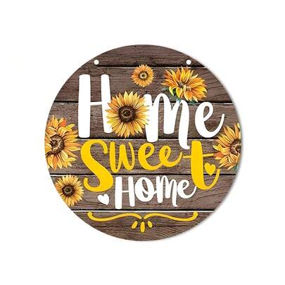 Placa de pared decorativa de madera de 20 cm, tema "Hogar dulce hogar", diseño de girasol, adecuada para sala de estar, dormitorio, porche, jardín - de uso múltiple, sin necesidad de electricidad
