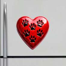 2 Styles Dog Heart Refrigerator Magnets: Multi-Paw Print Rustic Texture Vs Single Paw With "I Heart Dogs" Modern Glossy, Red Heart Dog - B - View 2