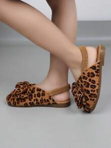 1 Pair Girls' Flat Slippers, 2026 New Fashion Bow Floral Open Toe Suede Princess Sandals - Khaki - View 4