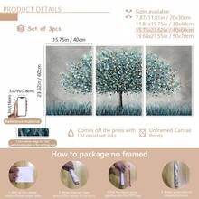3 pièces/set Peinture à l'huile imprimée avec paysage abstrait à l'arbre de vie bleu, style campagnard moderne, convient pour la décoration de la maison, de la chambre, du salon, de la salle de bain, décoration murale, avec option de cadre. - 3 pièces/ensemble - Voir 20