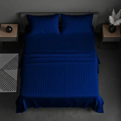 Set sábanas para cama Matrimonial diseño rayas enbosada color sólido, 2600 Hilos Microfibra, Comodas y Suaves, 4 piezas (1 Sábana de Cajón / 1 Sábana Plana / 2 Fundas de Almohada)